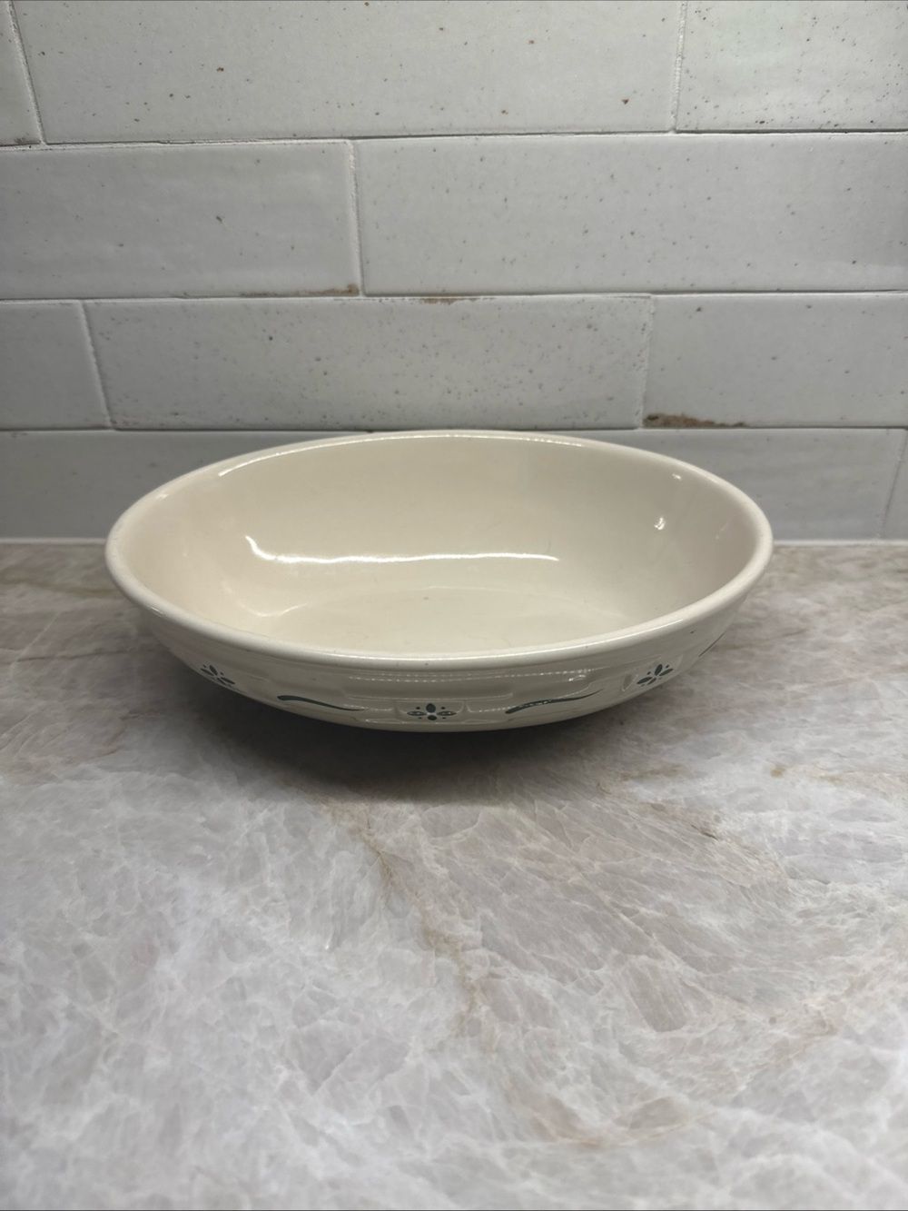 Longaberger Pottery Woven Traditions heritage Green vegetable Oval Bowl